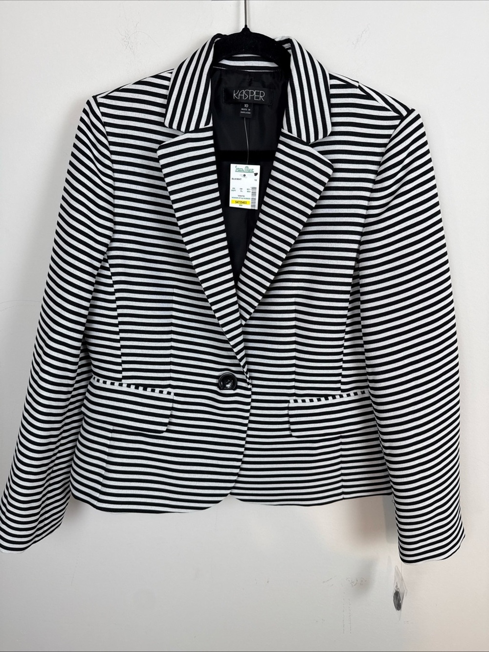 Kasper Suit Blazer Women’s 10 Black White Striped Business Casual NWT $129
